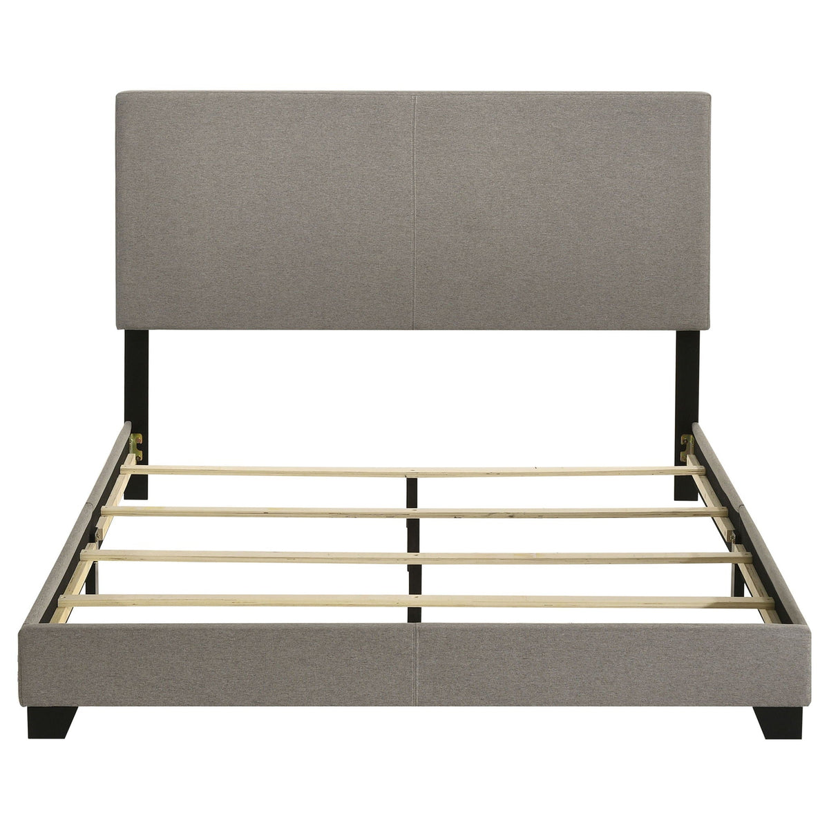 Efram panel bed upholstered in gray fabric with black legs, platform bed frame by HouseOfZazla on Tampa Home & Garden Store