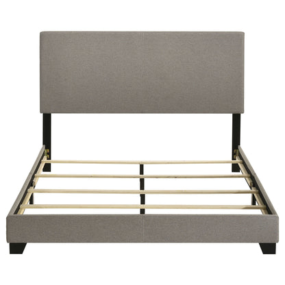 Efram panel bed upholstered in gray fabric with black legs, platform bed frame by HouseOfZazla on Tampa Home & Garden Store