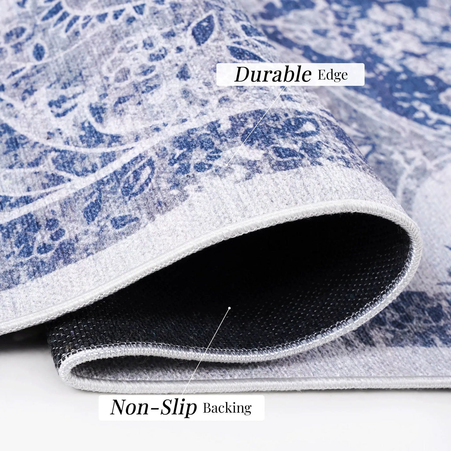 Maval - Stunning Washable Area Rug, blue-gray with non-slip backing by Unique Piece Furniture on Tampa Home & Garden Store