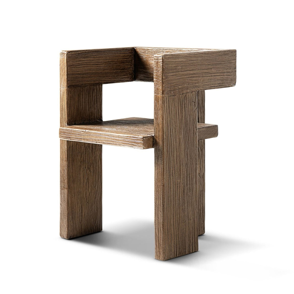 Sculptural Block Accent Chair in reclaimed elm brown finish, solid wood construction on Tampa Home & Garden Store