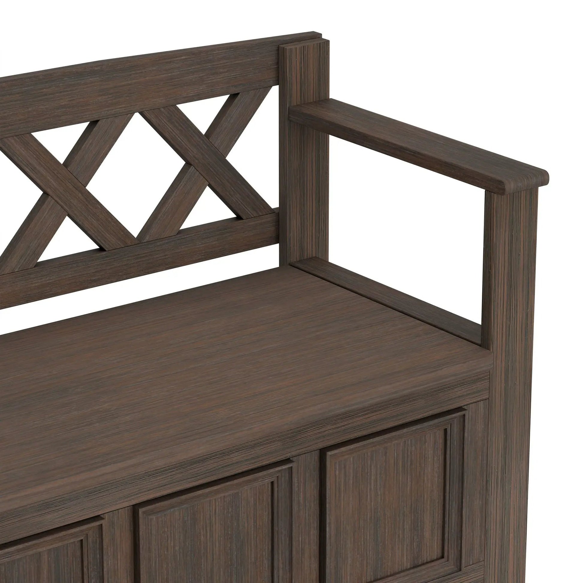 Amherst Handcrafted Entryway Bench in brown wood with crisscross back Unique Piece Furniture on Tampa Home & Garden Store