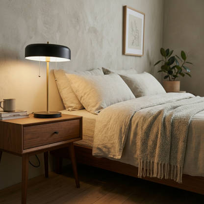 Obni Nordic Desk Bedside Lamp black shade brass stem on nightstand HouseOfZazla on Tampa Home & Garden Store