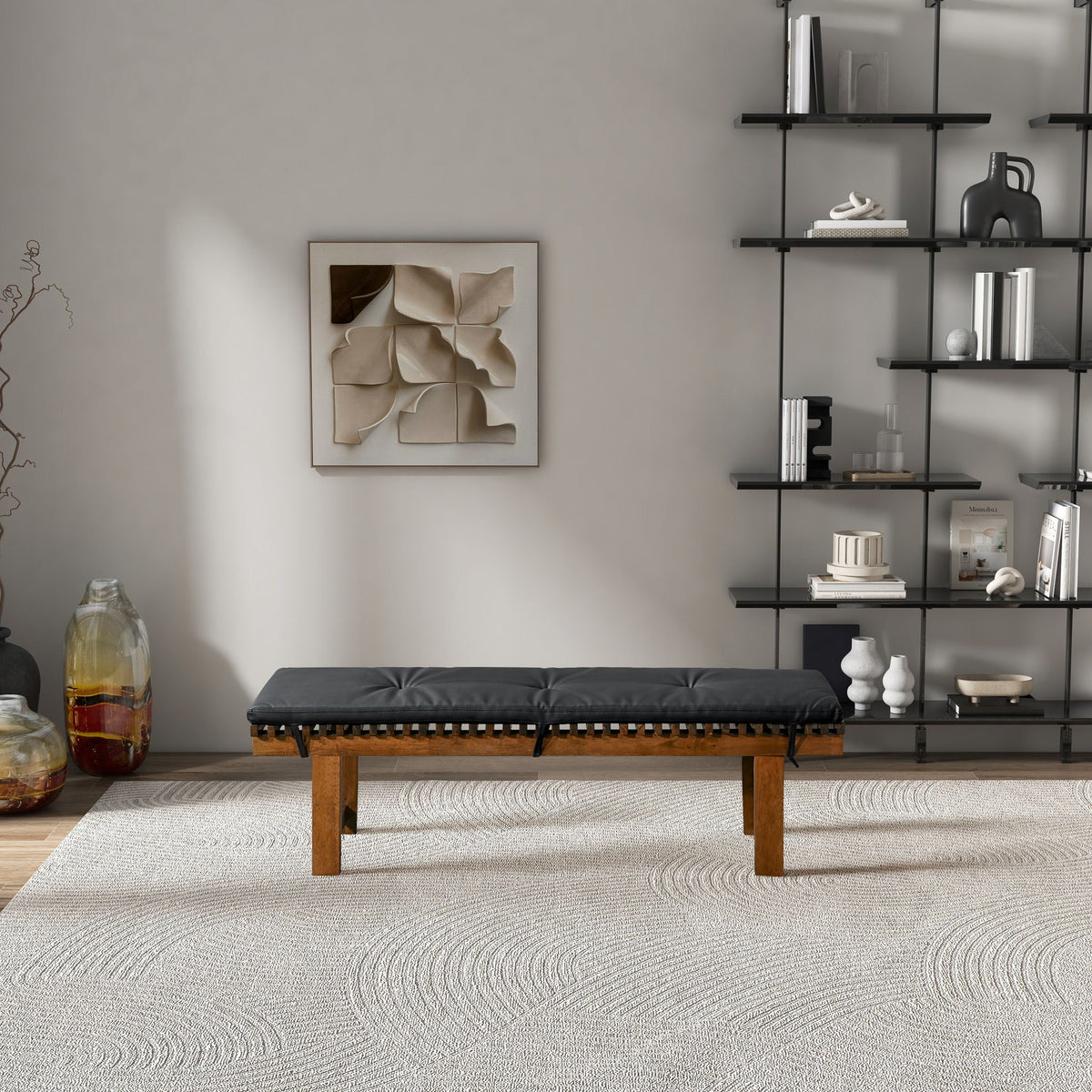 Lucia black upholstered bench with solid wood frame by HouseOfZazla on Tampa Home & Garden Store