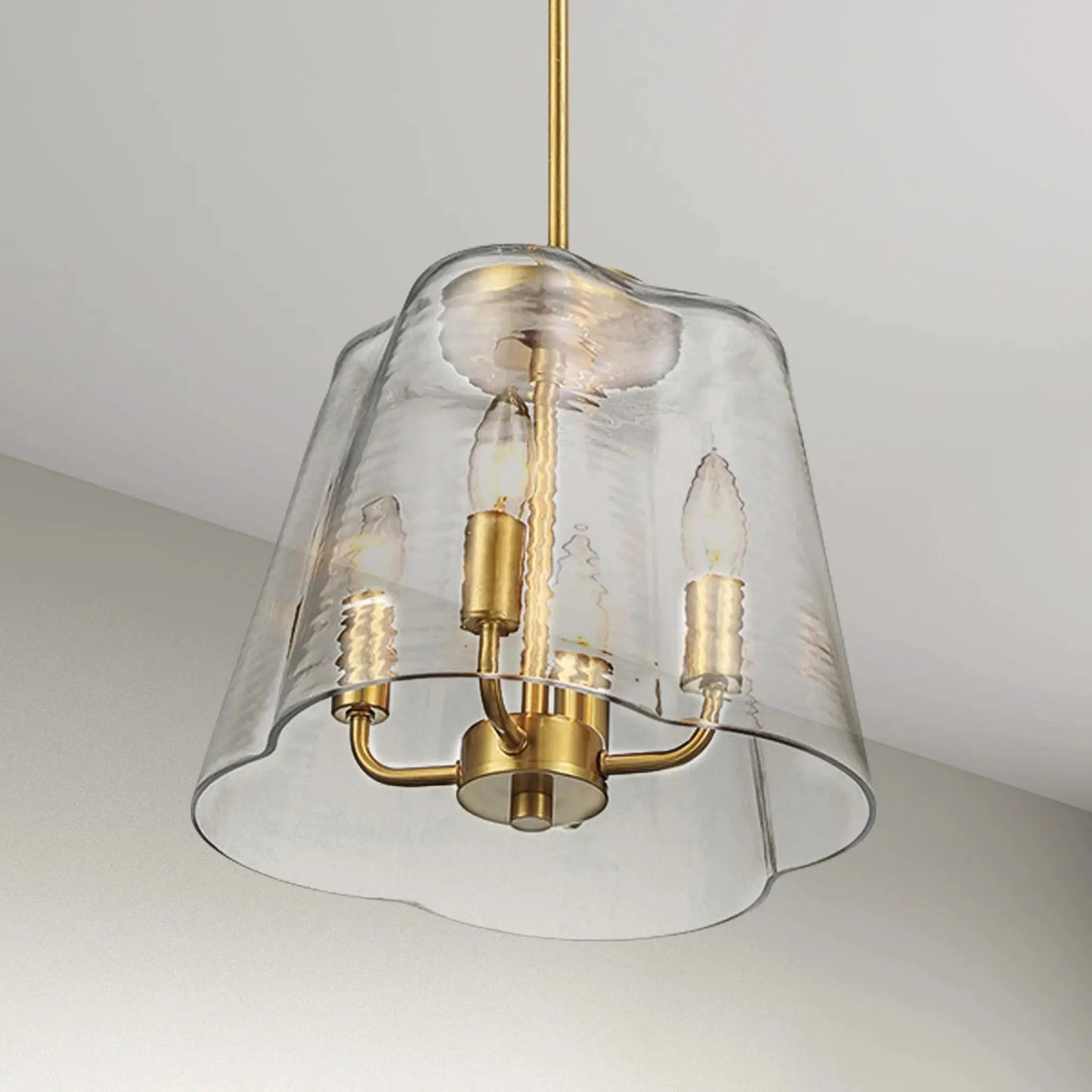 Soiree 4-Candle Pendant by Unique Piece Furniture with brass hardware and smoky glass shade on Tampa Home & Garden Store