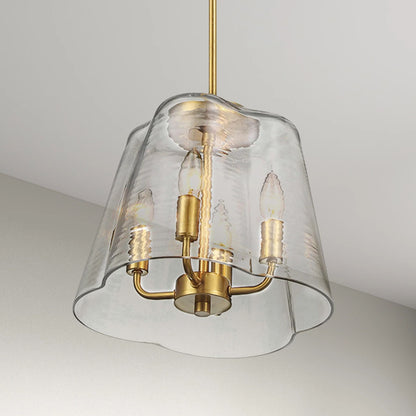 Soiree 4-Candle Pendant Light by HouseOfZazla, brass gold finish with clear textured glass shade on Tampa Home & Garden Store