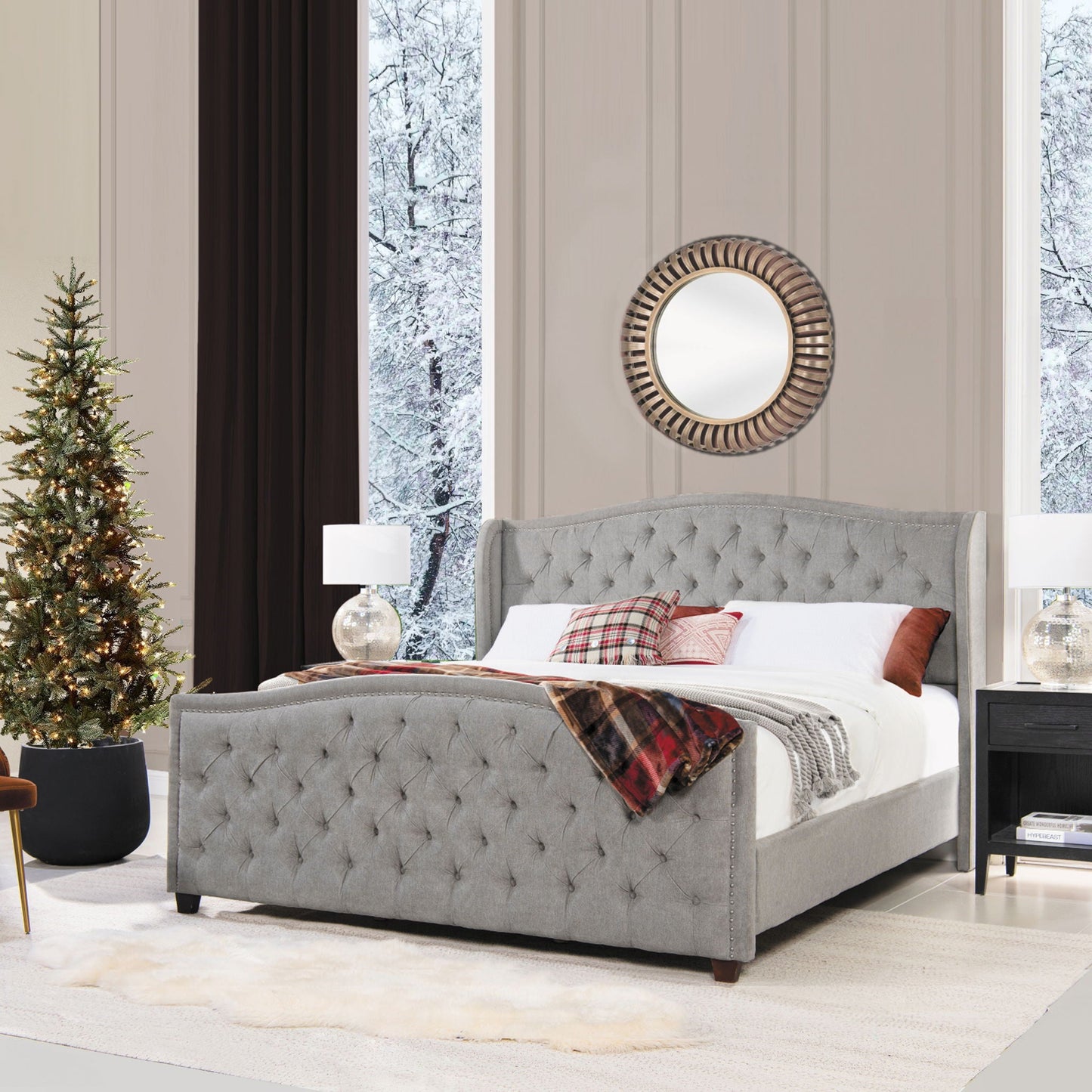 Solid Upholstered Bed Frame and Headboard Set