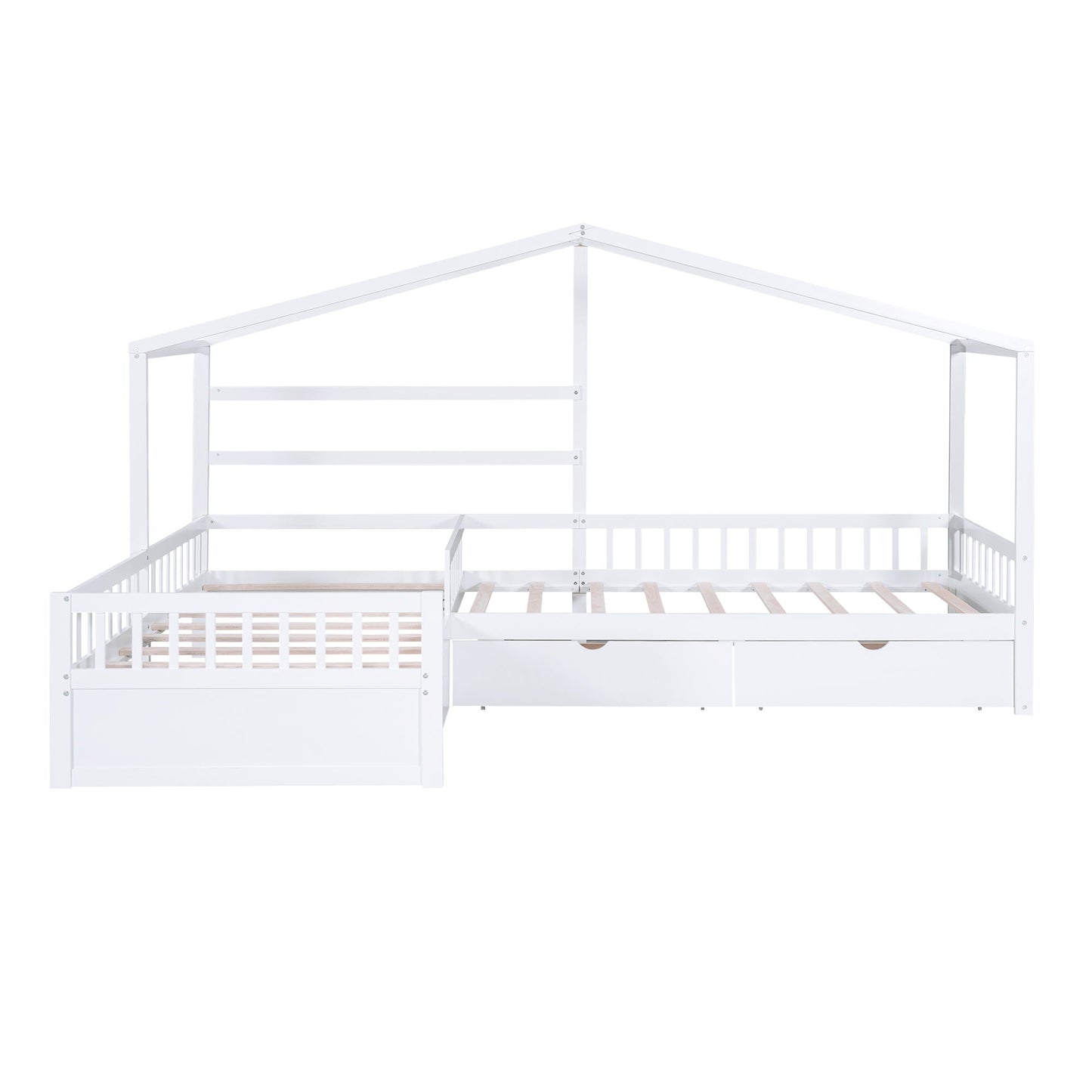 L-shaped platform bed with 3 storage drawers, white metal frame, HouseOfZazla on Tampa Home & Garden Store