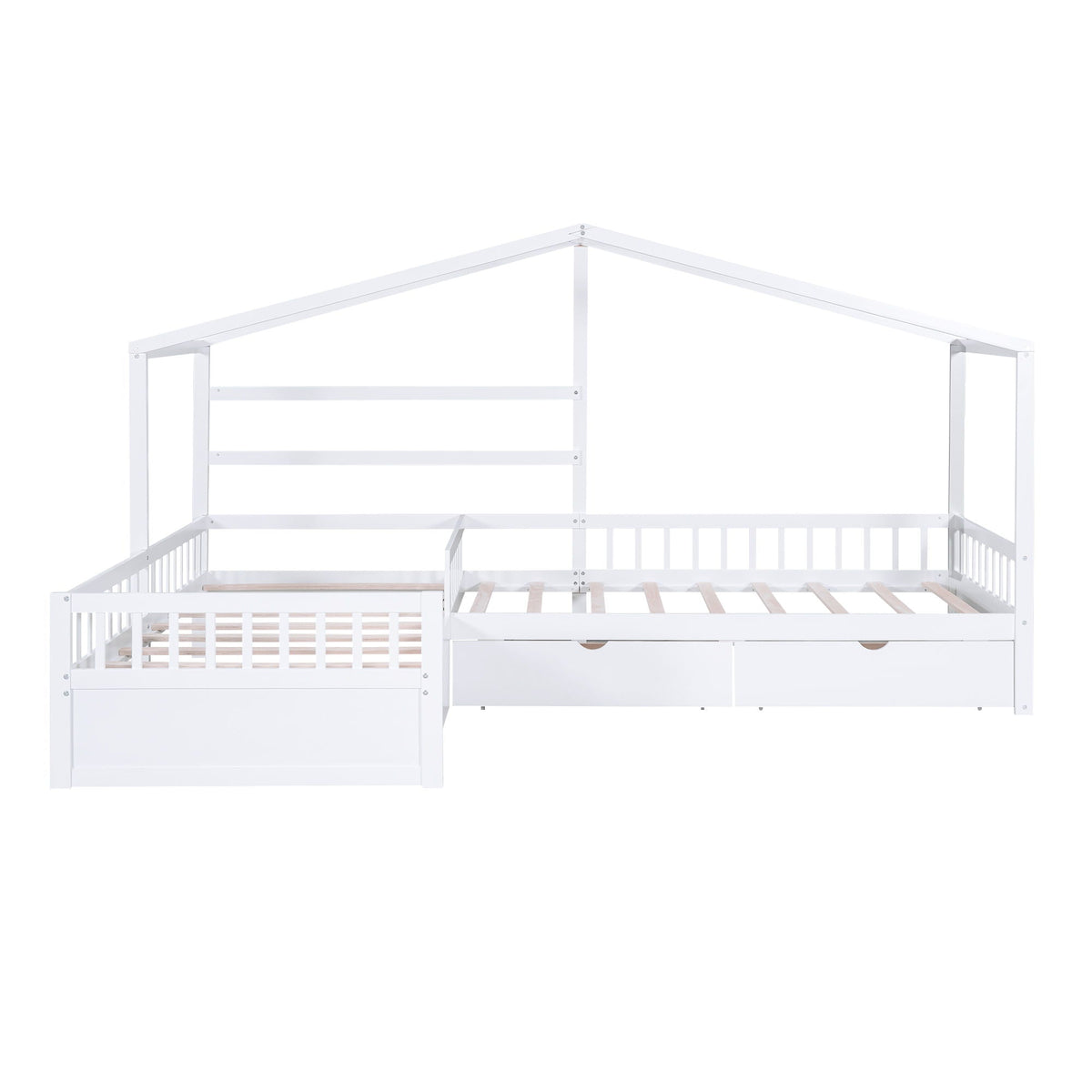 L-shaped platform bed with 3 storage drawers, white metal frame, HouseOfZazla on Tampa Home & Garden Store