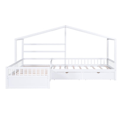 L-shaped platform bed with 3 storage drawers, white metal frame, HouseOfZazla on Tampa Home & Garden Store