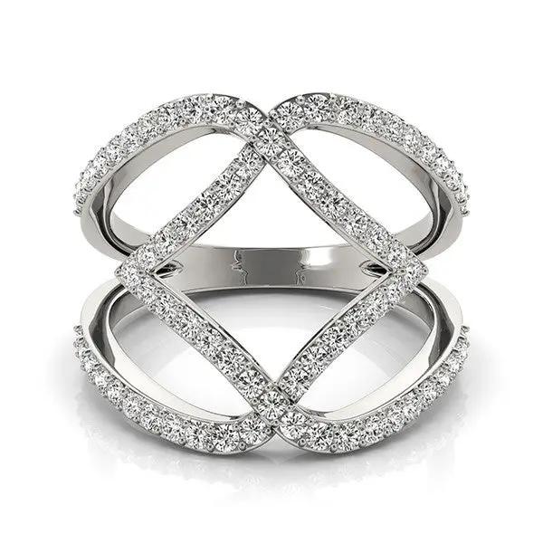14k white gold entwined pavé diamond dual-band ring with diamond-shaped centerpiece on Tampa Home & Garden Store