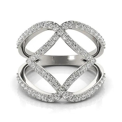 14k white gold entwined pavé diamond dual-band ring with diamond-shaped centerpiece on Tampa Home & Garden Store