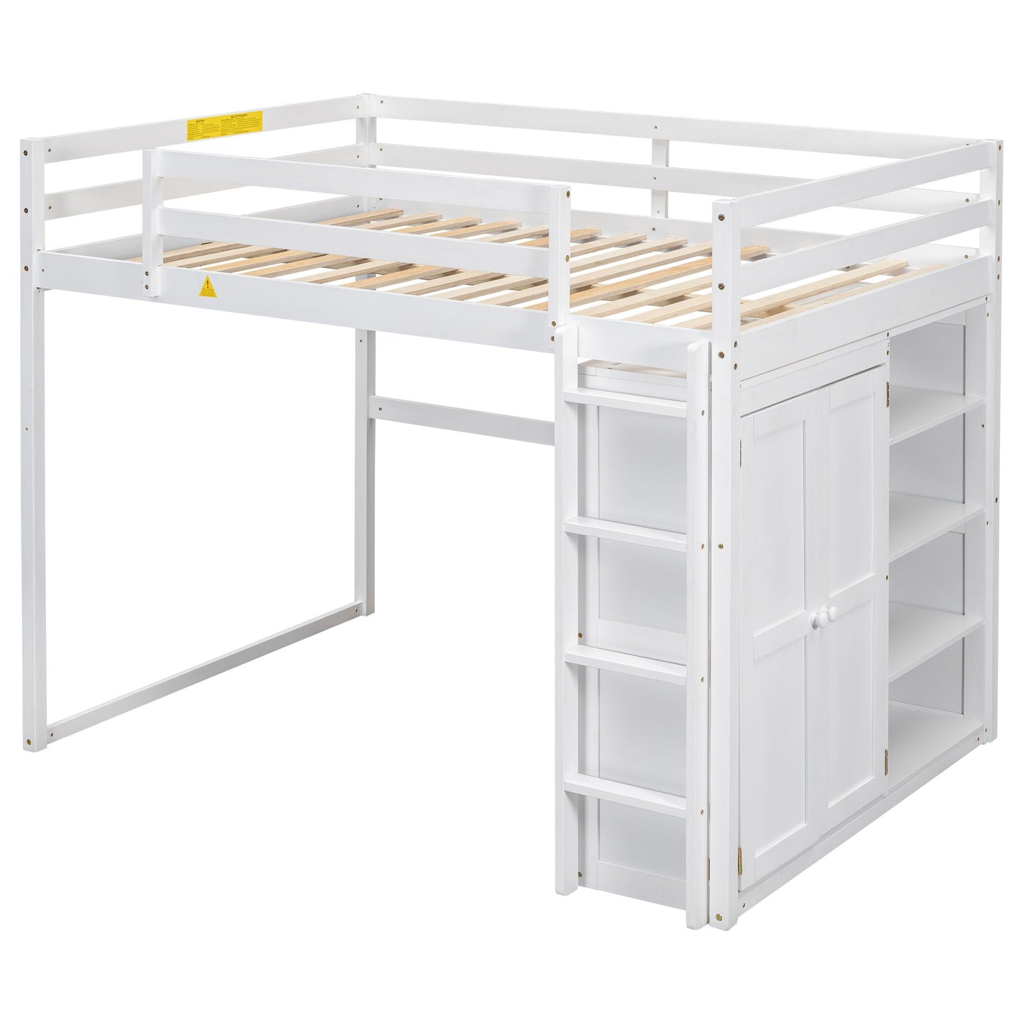 Loft bed with built-in wardrobe and storage shelves in white, with ladder and slatted bed base on Tampa Home & Garden Store