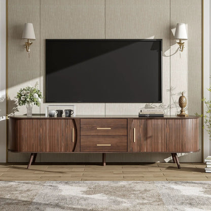 Wood TV Stand With Storage and Sliding Doors