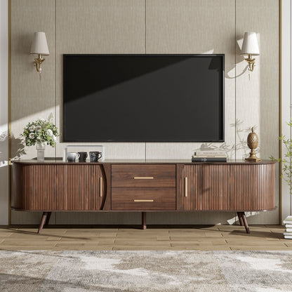 TV Stand Entertainment Center dark brown wood with vertical grooved cabinet doors and ample storage on Tampa Home & Garden Store