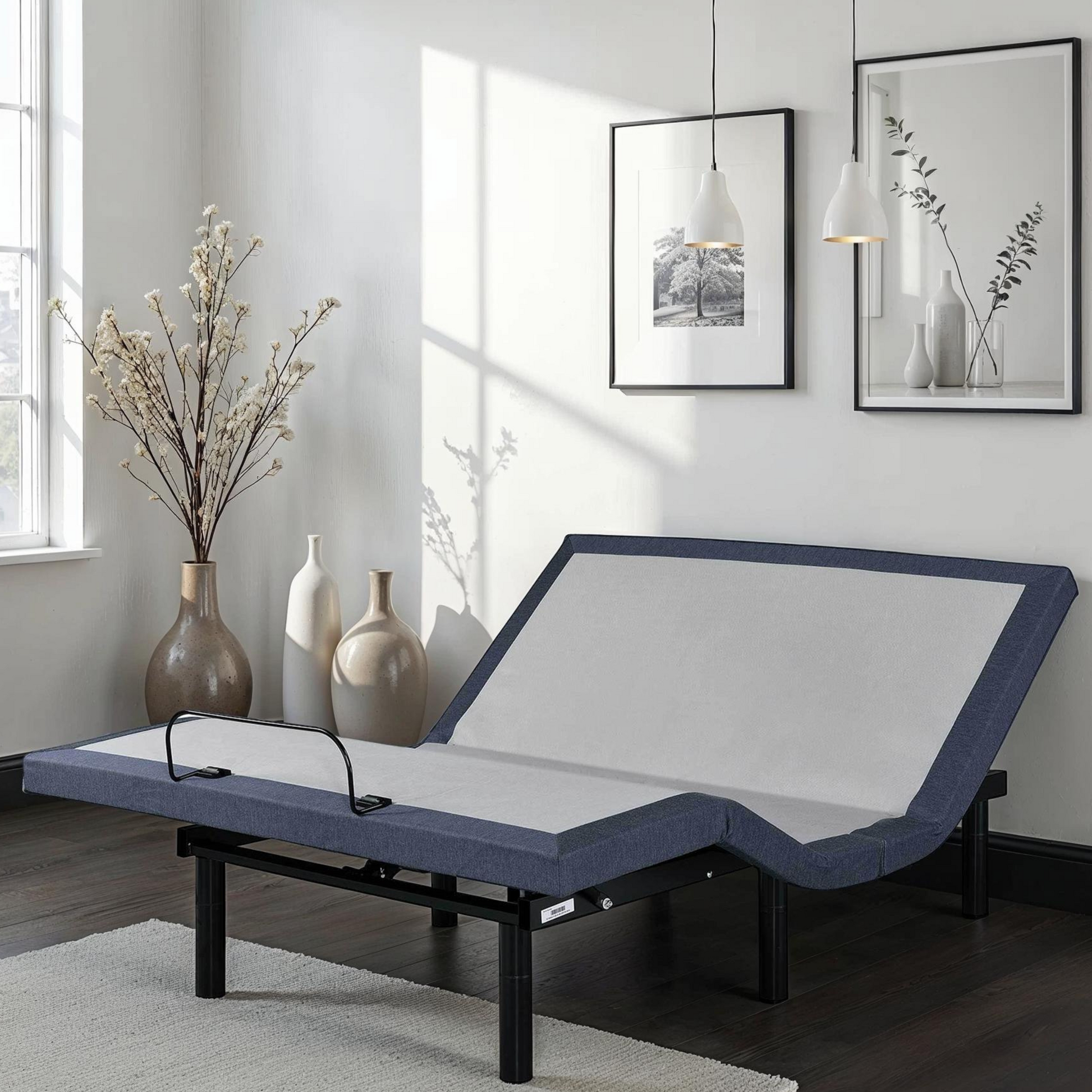 Full adjustable bed base by HouseOfZazla with head and foot adjustments, black frame on Tampa Home & Garden Store