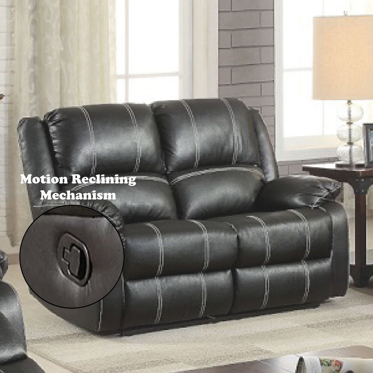 Zuriel Synthetic Recliner Loveseat black faux leather by HouseOfZazla; motion reclining on Tampa Home & Garden Store