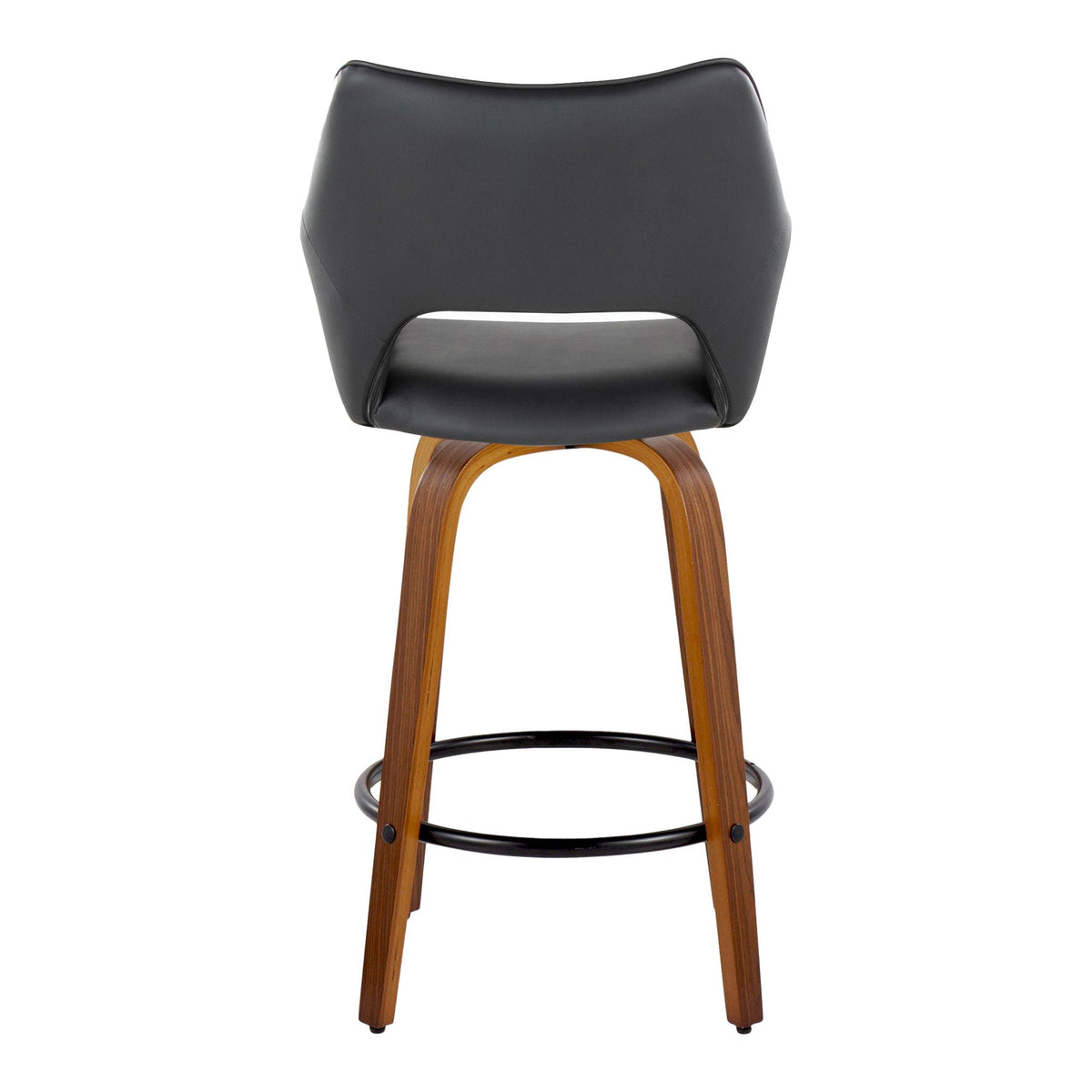Counter stools set of 2 with black faux leather seats and back, wooden curved legs and footrest on Tampa Home & Garden Store