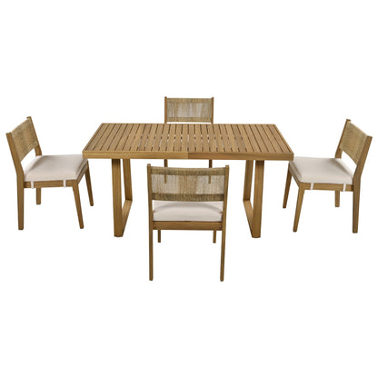 U_Style outdoor acacia wood dining table set with woven back chairs and cushioned seats on Tampa Home & Garden Store