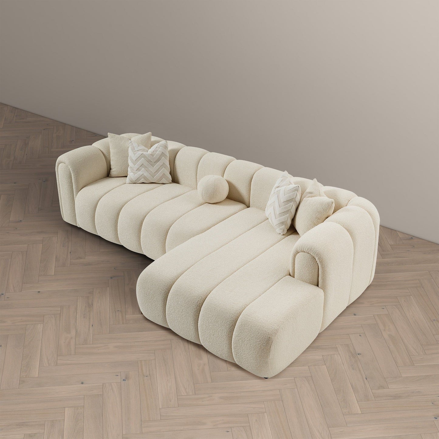 Beatrice Modern Tufted Right Sectional Sofa Ivory Boucle Fabric by HouseOfZazla on Tampa Home & Garden Store