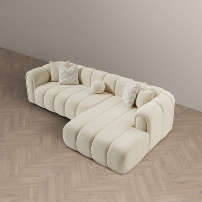 Beatrice Modern Tufted Right Sectional Sofa Ivory Boucle Fabric by HouseOfZazla on Tampa Home & Garden Store