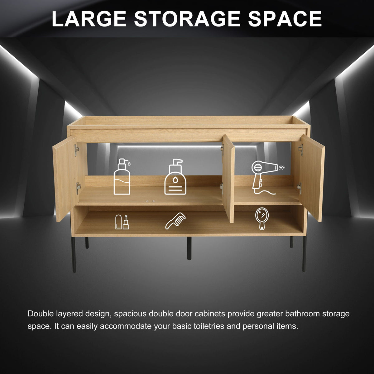Freestanding bathroom vanity light brown wood with soft-close cabinet doors HouseOfZazla on Tampa Home & Garden Store