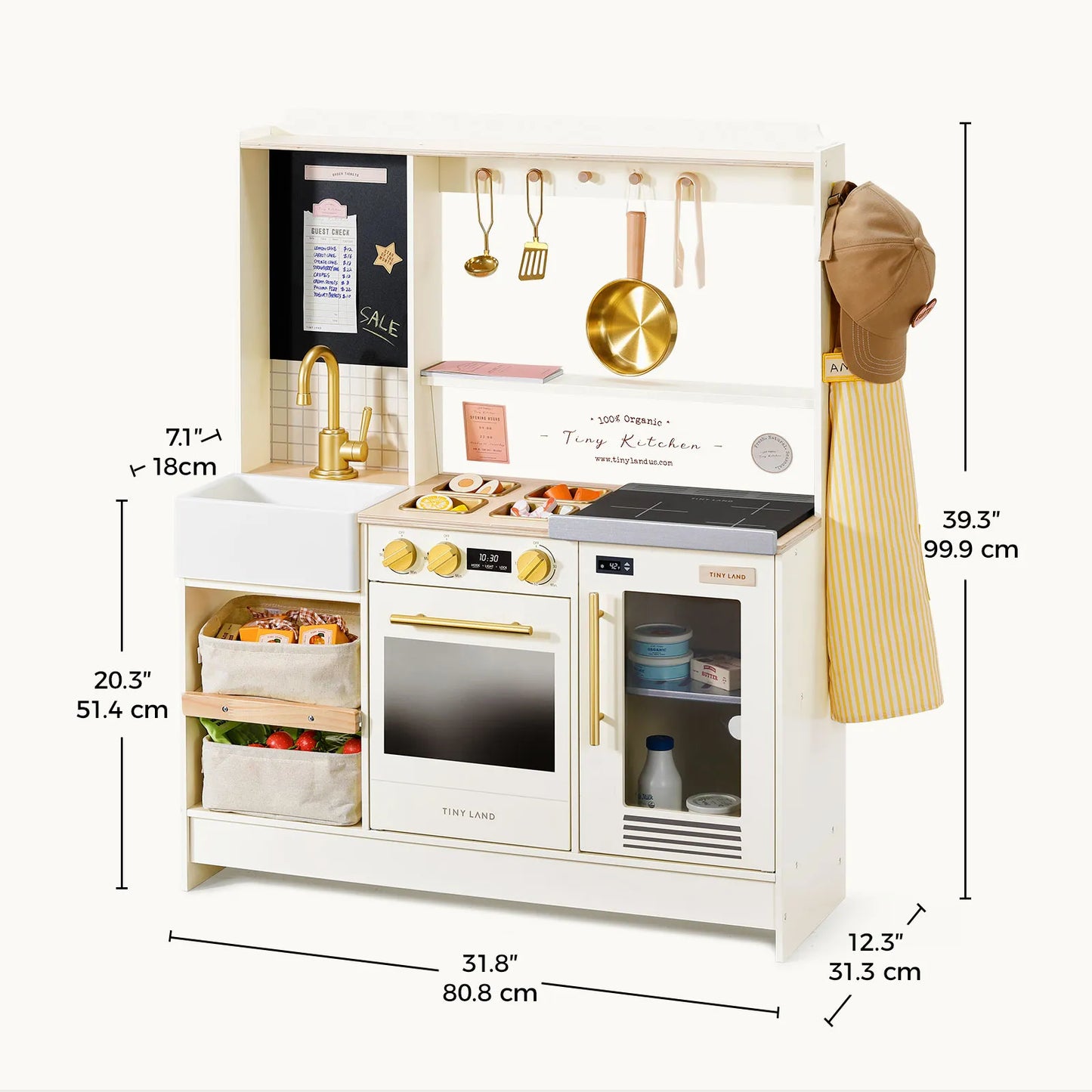 Tiny Land BistroSwitch Play Kitchen white with gold faucet and utensils by Tiny Land INC on Tampa Home & Garden Store