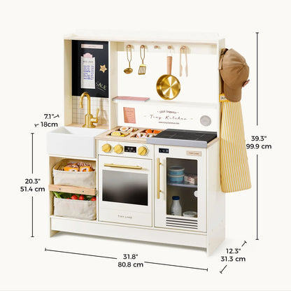 Tiny Land BistroSwitch Play Kitchen white with gold faucet and utensils by Tiny Land INC on Tampa Home & Garden Store
