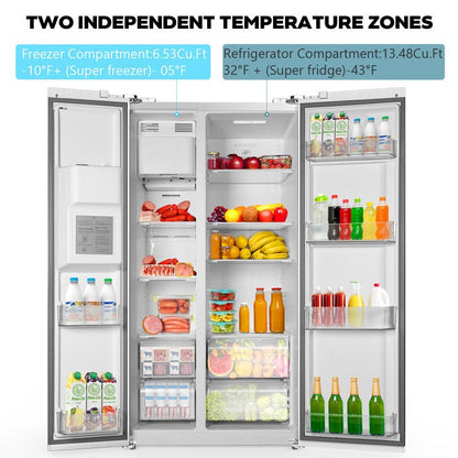 Réfrigérateur encastrable côte à côte de 91 cm (36 po) et de 566 litres (20,01 pi³) avec congélateur et machine à glaçons inclus 