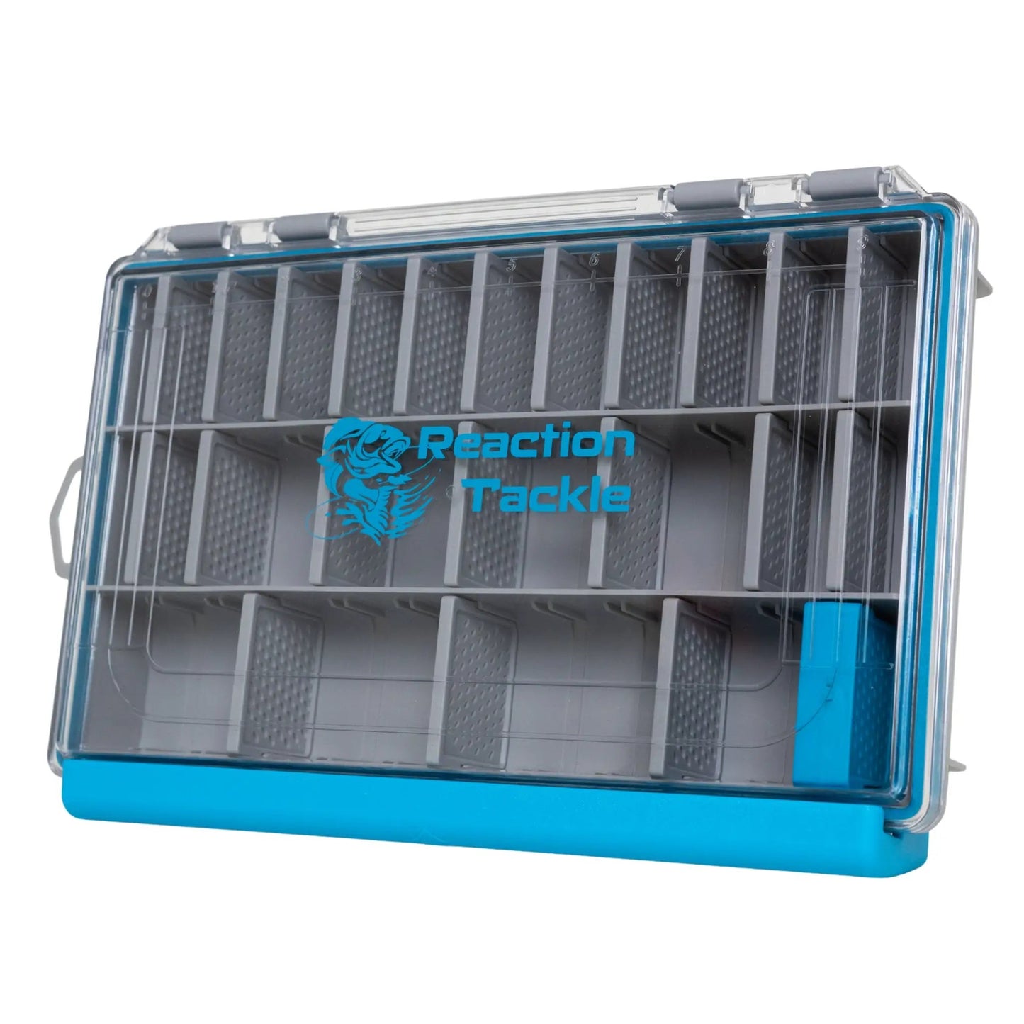 Reaction Tackle Ultra Elite Tray Water Resistant tackle tray with clear lid and blue base on Tampa Home & Garden Store