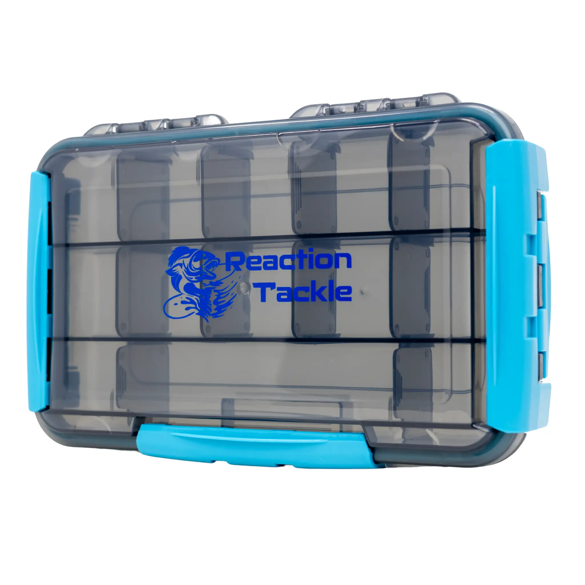 Reaction Tackle Premium Tackle Tray with 3 Clips, blue frame and transparent lid on Tampa Home & Garden Store