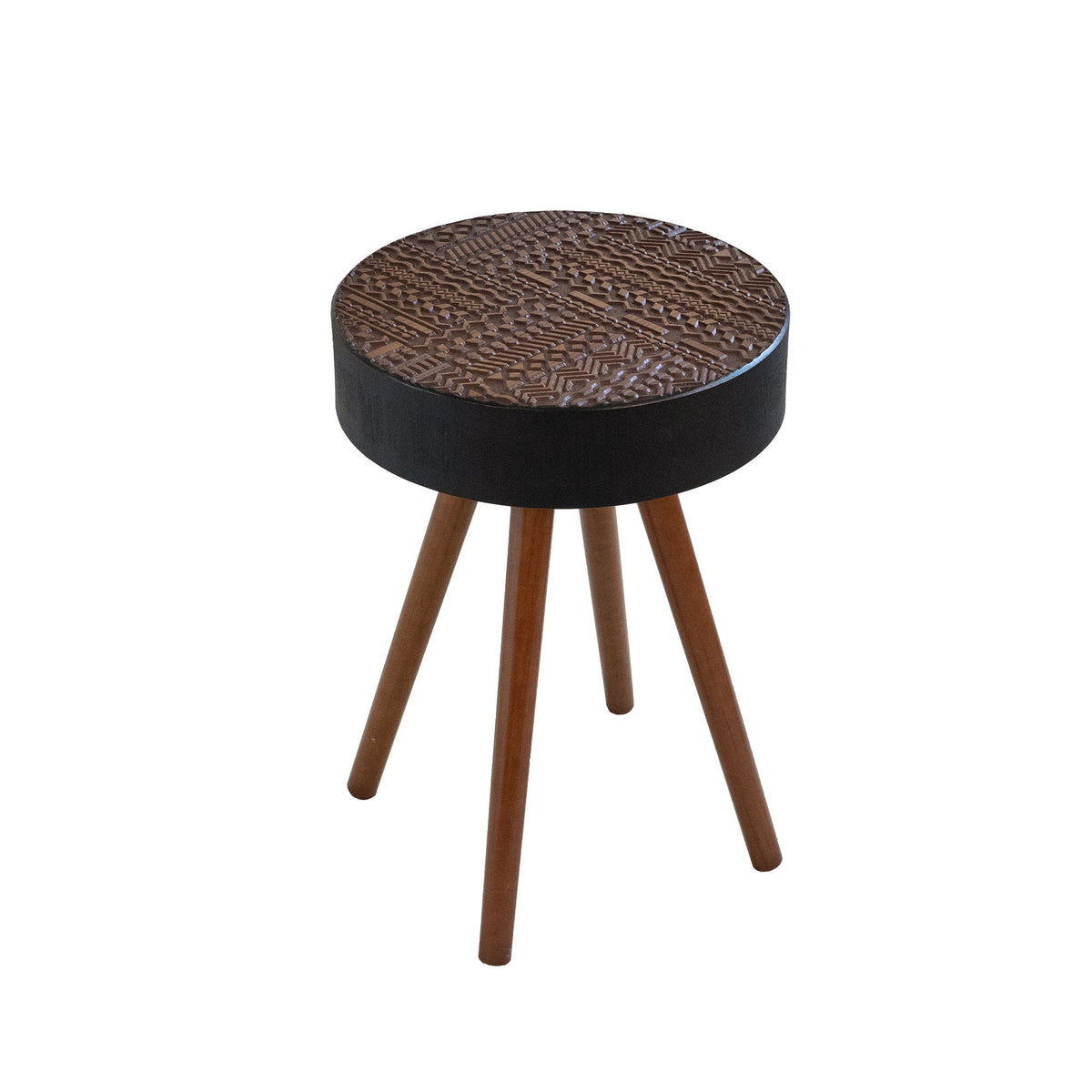 Round coffee table carved top, dark brown/black finish, solid wood legs, HouseOfZazla on Tampa Home & Garden Store
