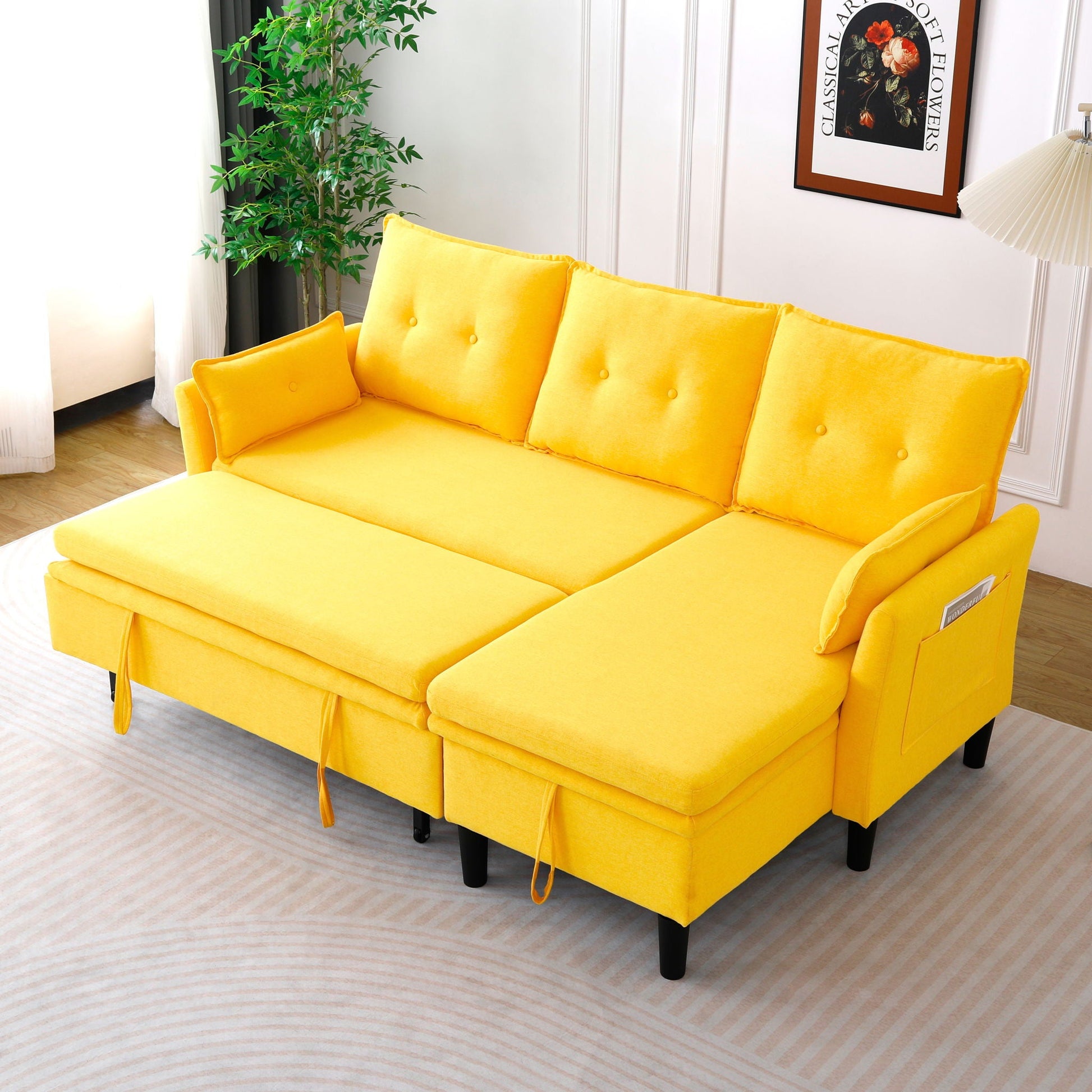 L-Shaped reversible chaise sectional sofa with storage in bright yellow fabric HouseOfZazla on Tampa Home & Garden Store