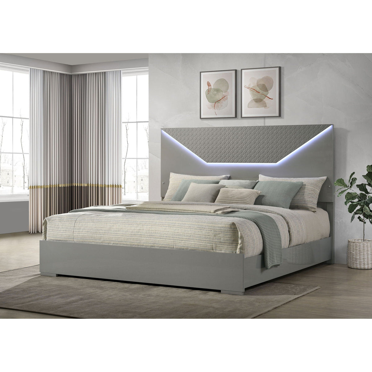 Pierce Panel Bed LED Headboard gray finish by HouseOfZazla on Tampa Home & Garden Store