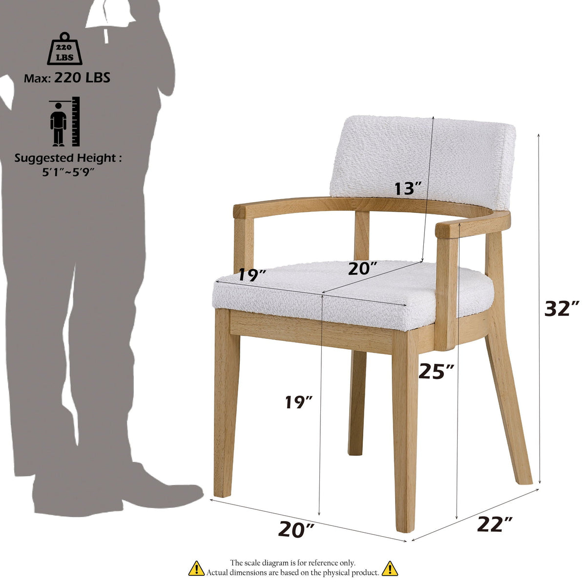 White cushioned side chair set of 2 with armrests and natural wood frame on Tampa Home & Garden Store