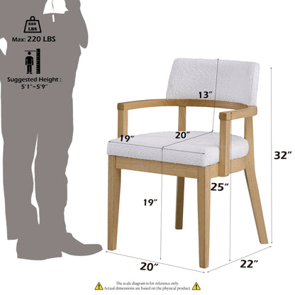 White cushioned side chair set of 2 with armrests and natural wood frame on Tampa Home & Garden Store