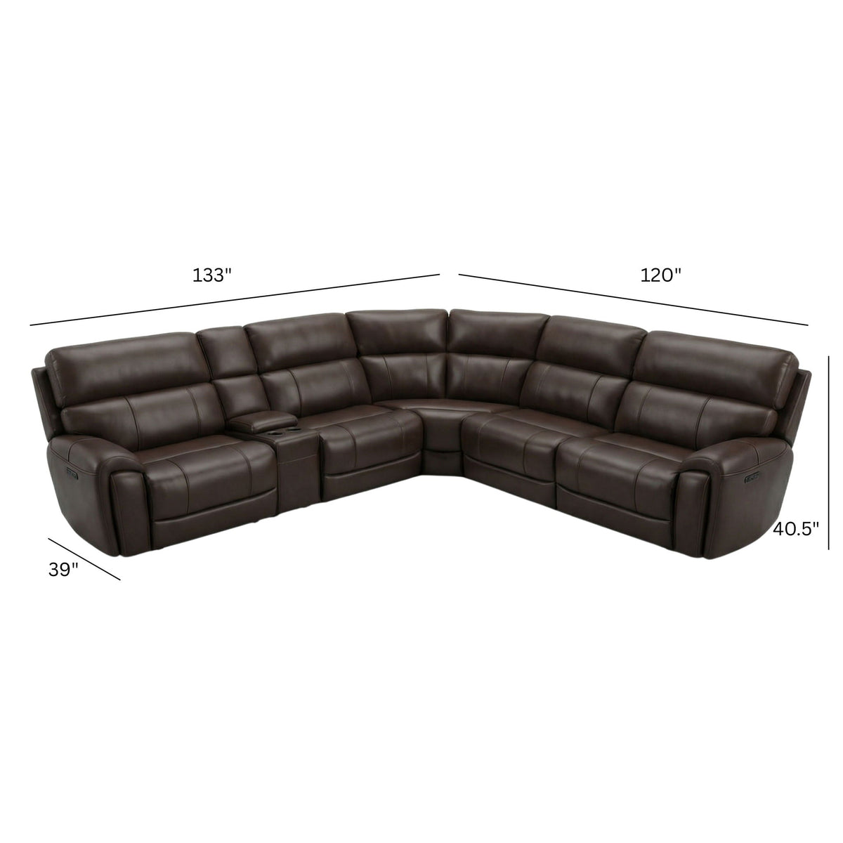 Brazil Power Sectional with adjustable headrest and footrest in brown leather by HouseOfZazla on Tampa Home & Garden Store