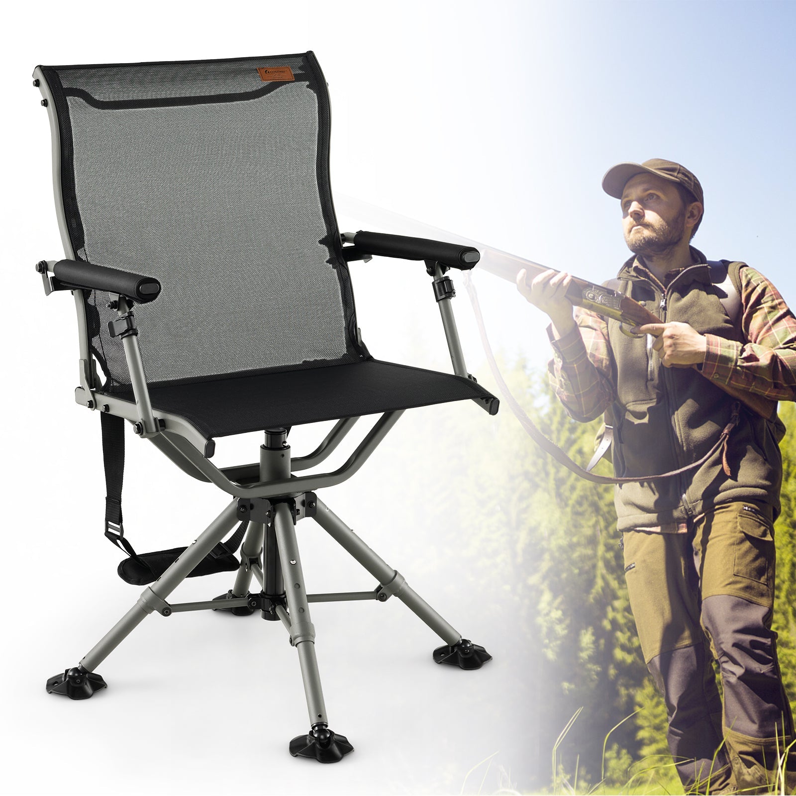 360 Degree Silent Swivel Hunting Chair Black by GemGear with mesh back and padded armrests on Tampa Home & Garden Store
