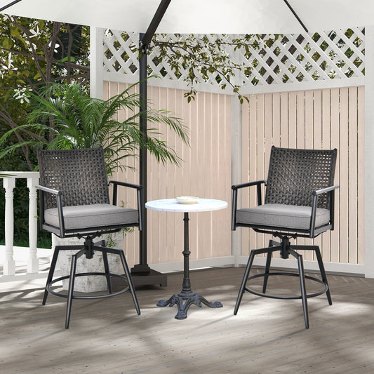 360 Degree Swivel Bar Stool Set of 2 with Metal Frame and PE Rattan Backrest-Black - Tampa Home & Garden Store