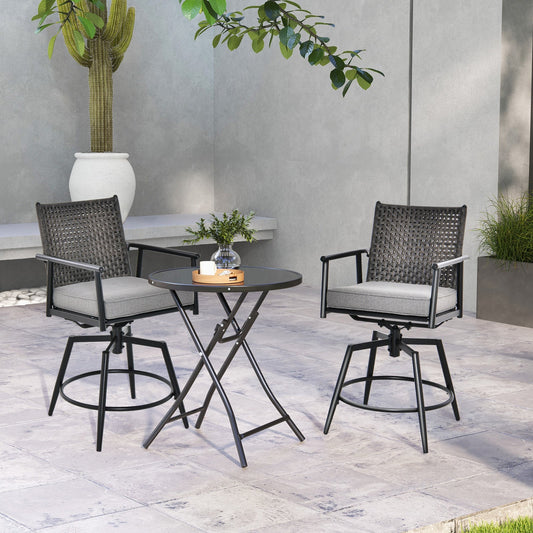 360 Degree Swivel Bar Stool Set of 2 with Metal Frame and PE Rattan Backrest-Black - Tampa Home & Garden Store