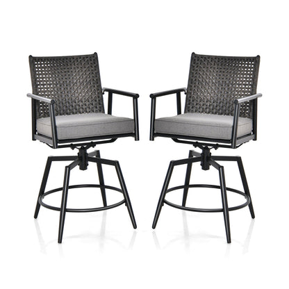 360 Degree Swivel Bar Stool Set of 2 with Metal Frame and PE Rattan Backrest-Black