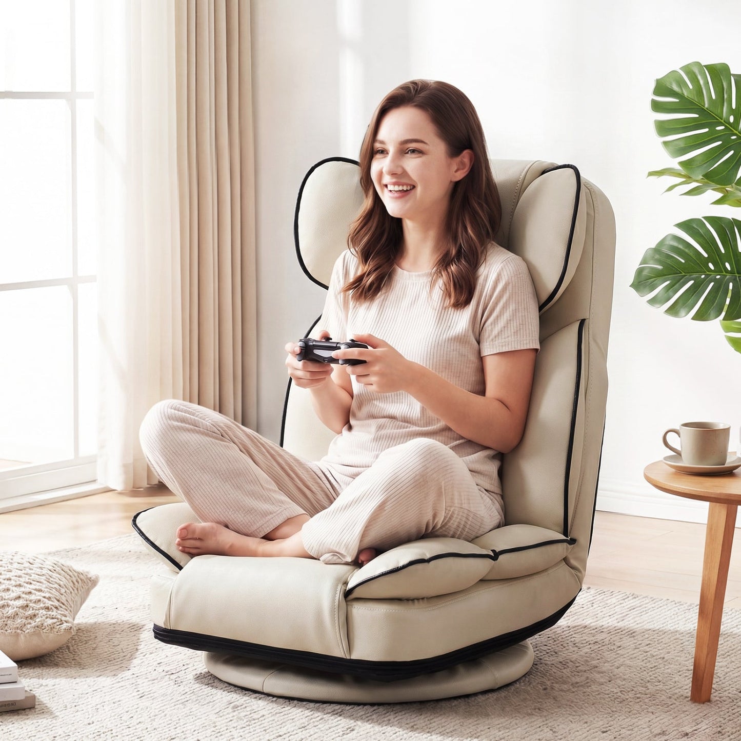360 Degree Swivel Floor Gaming Chair DirectDeals beige sponge-filled cushions on Tampa Home & Garden Store