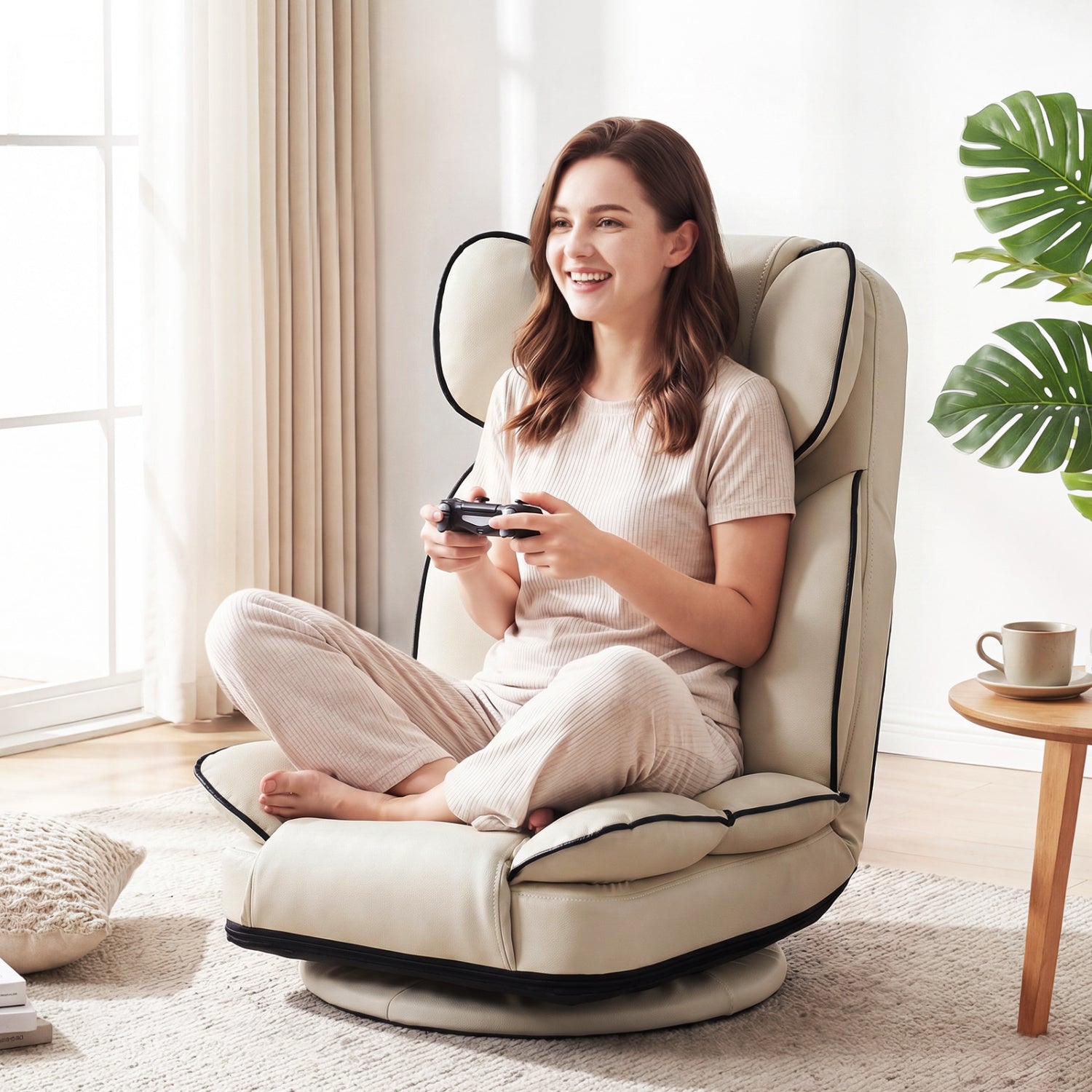 360 Degree Swivel Floor Gaming Chair DirectDeals beige sponge-filled cushions on Tampa Home & Garden Store