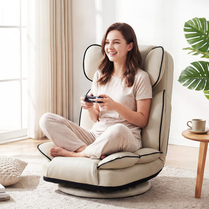 360 Degree Swivel Floor Gaming Chair DirectDeals beige sponge-filled cushions on Tampa Home & Garden Store