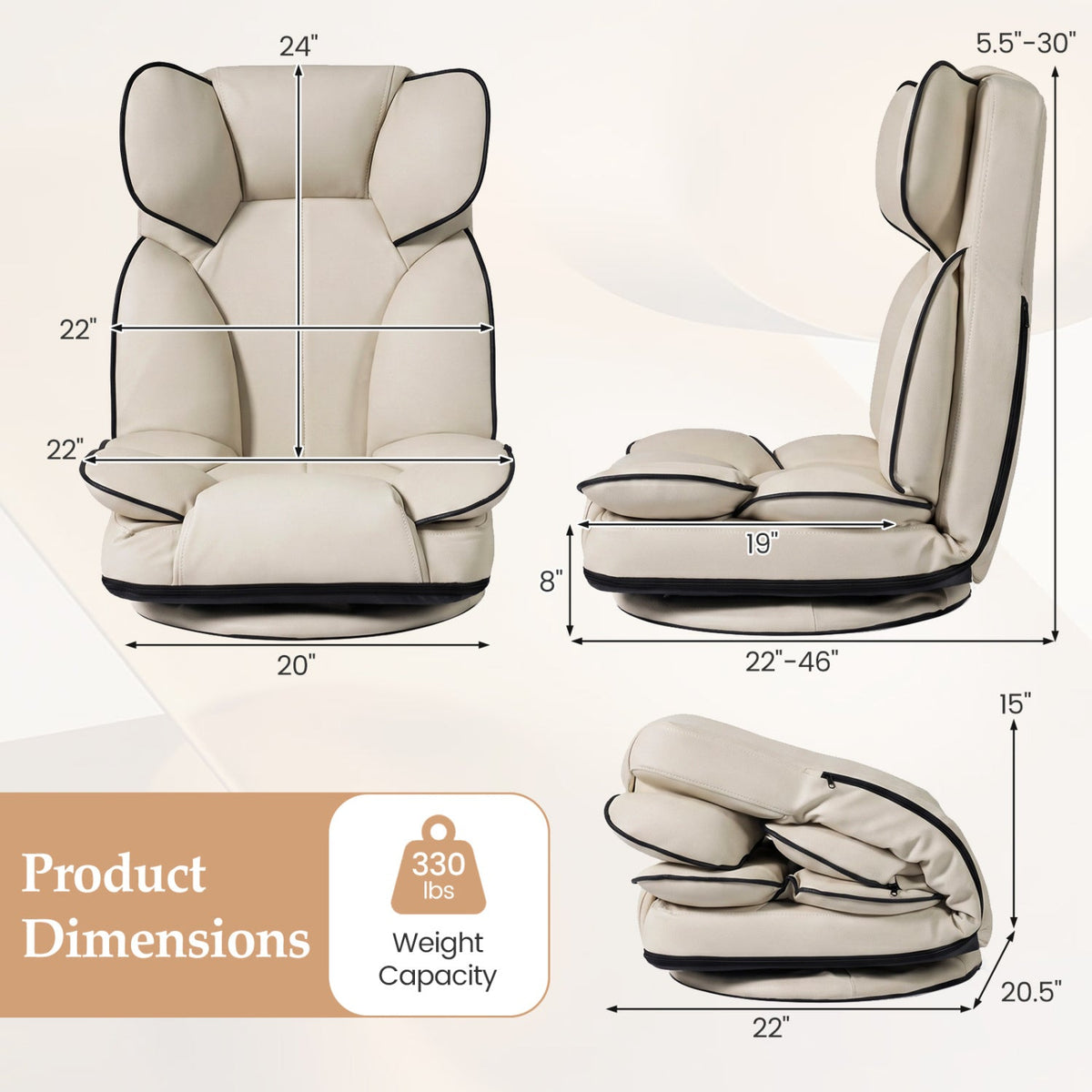 360° Swivel Floor Gaming Chair DirectDeals, beige sponge-filled backrest, 6-position adjustable on Tampa Home & Garden Store