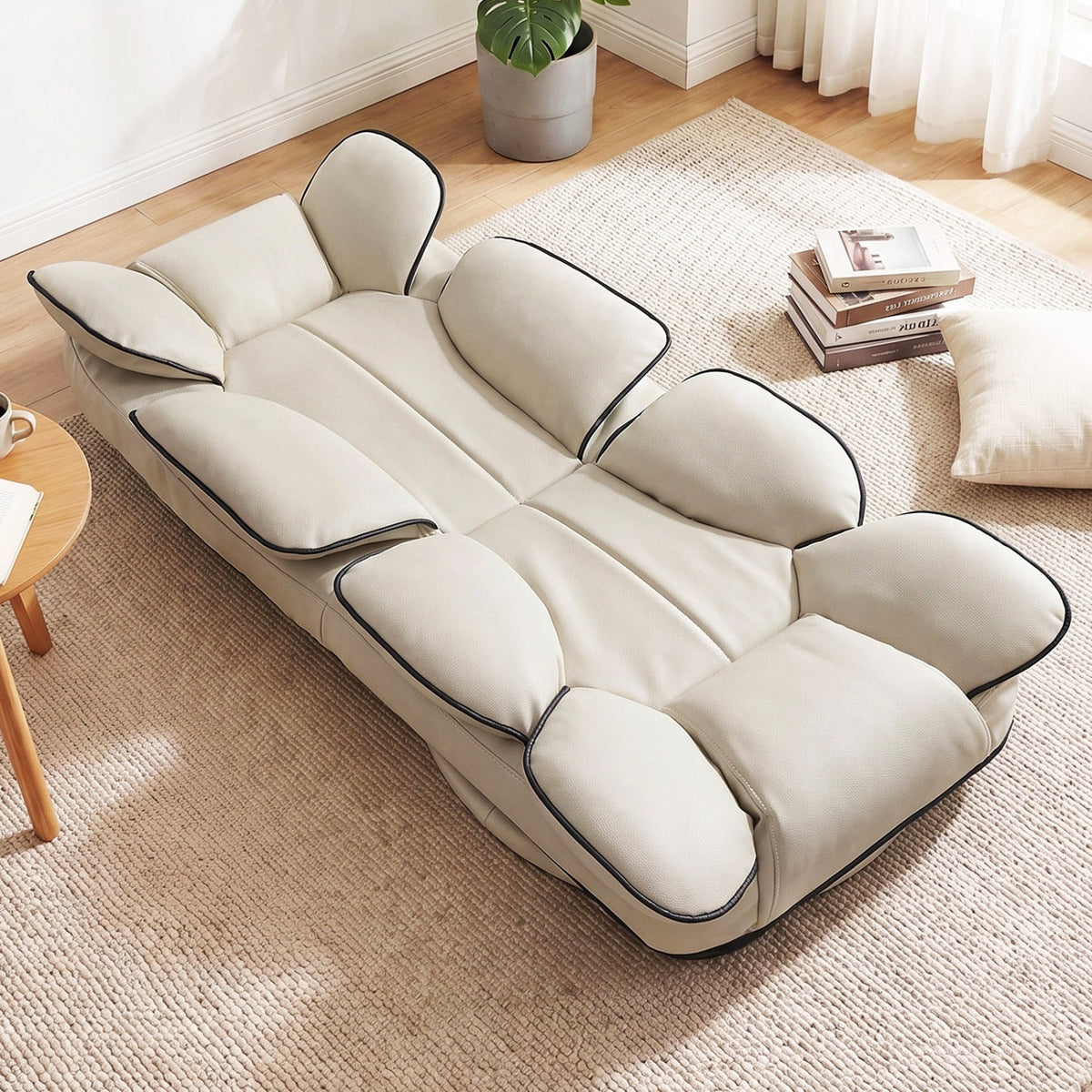 DirectDeals 360 Degree Swivel Floor Gaming Chair beige padded upholstery with black piping on Tampa Home & Garden Store