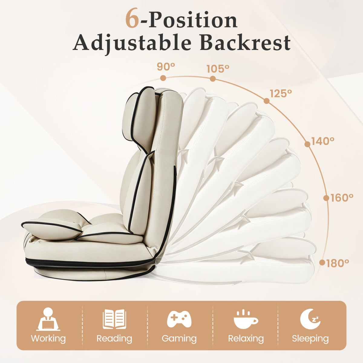 DirectDeals 360 Degree Swivel Floor Gaming Chair with 6-Position Backrest in beige on Tampa Home & Garden Store