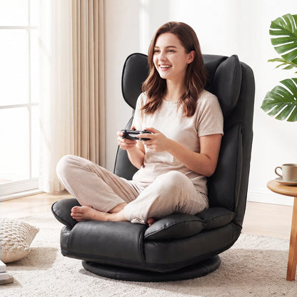 360 Degree Swivel Floor Gaming Chair, 6-Position Backrest, sponge-filled cushions, black on Tampa Home & Garden Store