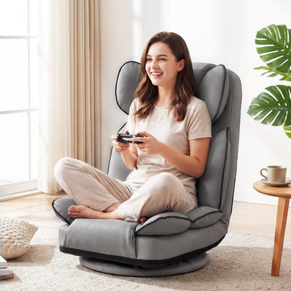 360 Degree Swivel Floor Gaming Chair DirectDeals gray sponge-filled backrest, woman gaming on Tampa Home & Garden Store