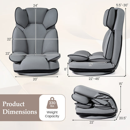 360 Degree Swivel Floor Gaming Chair with 6-Position Backrest and grey sponge-filled cushions on Tampa Home & Garden Store