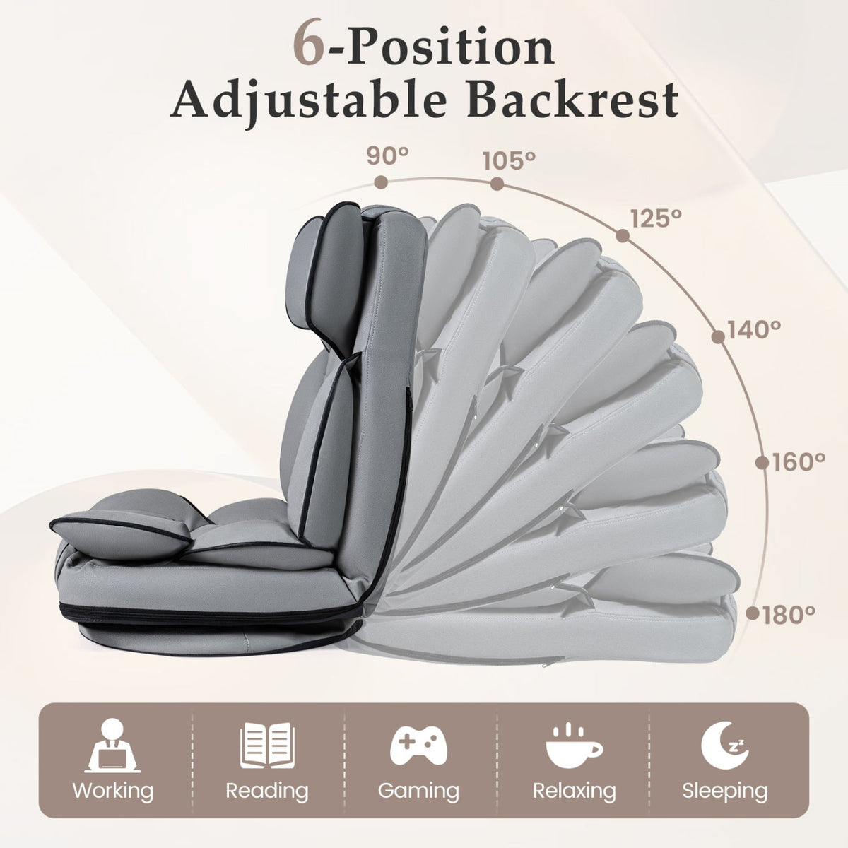 360 Degree Swivel Floor Gaming Chair DirectDeals gray sponge-filled backrest 6-position recline on Tampa Home & Garden Store